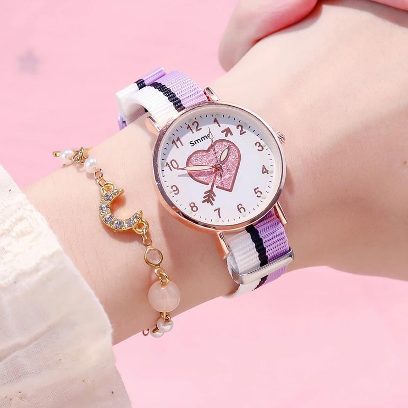 Đồng Hồ Nữ Dây Vải Canvas Mặt Trái Tim Thời Trang