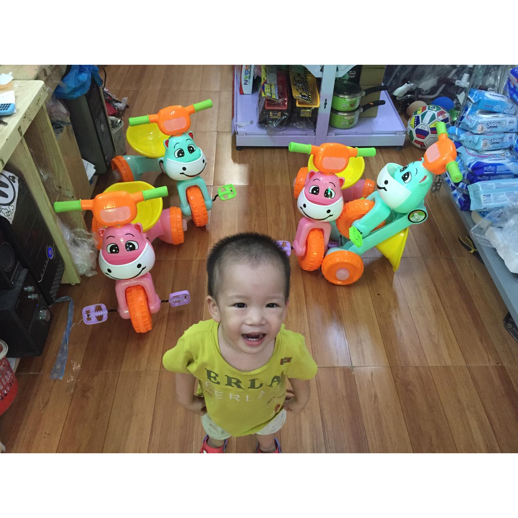 Xe Đạp 3 Bánh Hoạt Hình Chú Bé Đội Mũ Và Con Bò Gấp Gọn