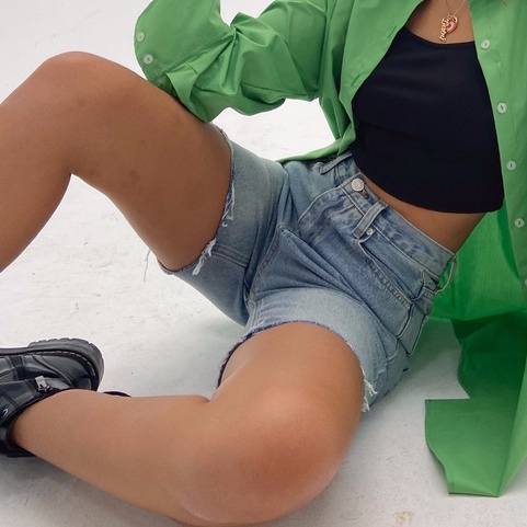 Quần jeans lửng ngố biker short jeans gấu cắt Mia Ritta J469 ảnh thật