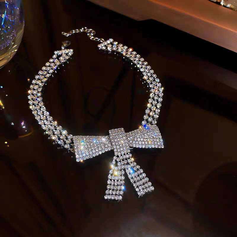 [Siêu Đẹp] Dây Chuyền Vòng Cổ Choker Đá Hình Nơ 3 Hàng Dây Đá Sang Chảnh Dự Tiệc Mainia Shop