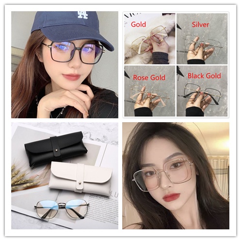 Cod Qipin Hộp Đựng Kính Mắt Hình Vuông Lớn Màu Cà Phê Chống Ánh Sáng Xanh Phong Cách Hàn Quốc