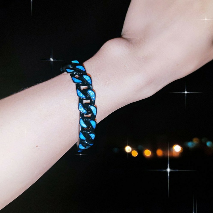 Vòng tay dây xích bằng thép titan màu xanh dương / đen phong cách hip hop thời trang cho cặp đôi