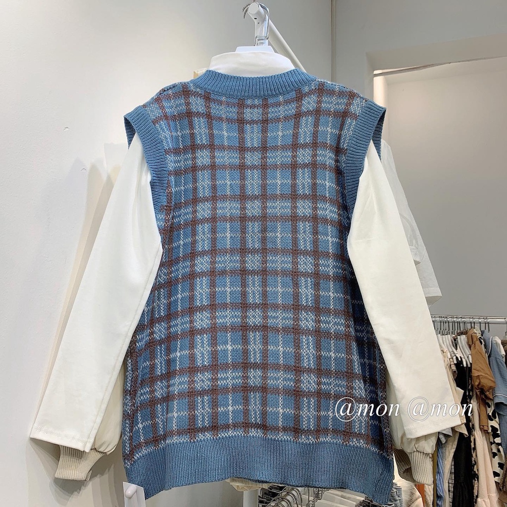 210698 Áo gile len nữ - áo len nữ, áo gile cổ V thời trang ulzzang chất len dày dặn freesize (không kèm áo sơ mi) | BigBuy360 - bigbuy360.vn