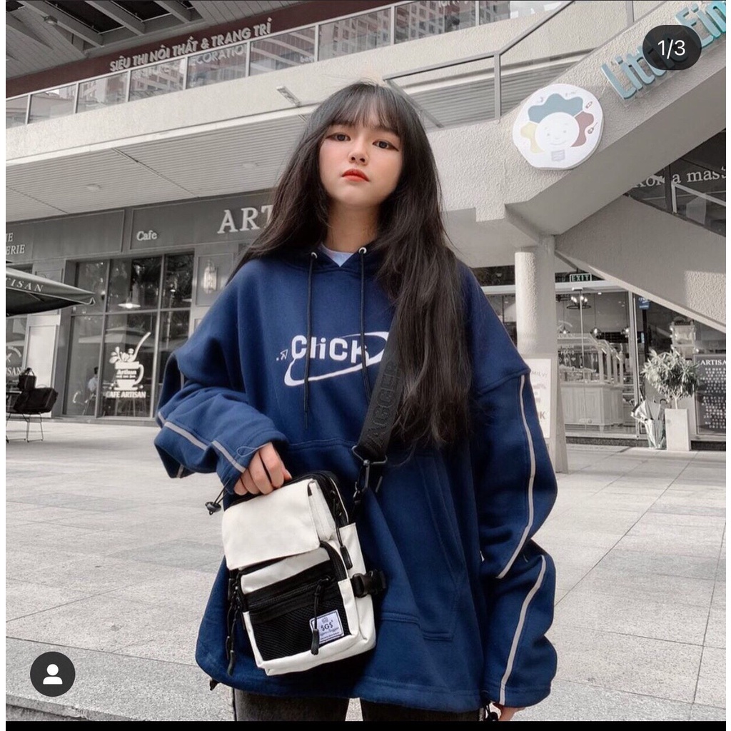 Áo Hoodie Click Nữ- Sweater nỉ dáng rộng tay bồng phối viền, phong cách Ullzang siêu hot - HANHAN SHOP | BigBuy360 - bigbuy360.vn