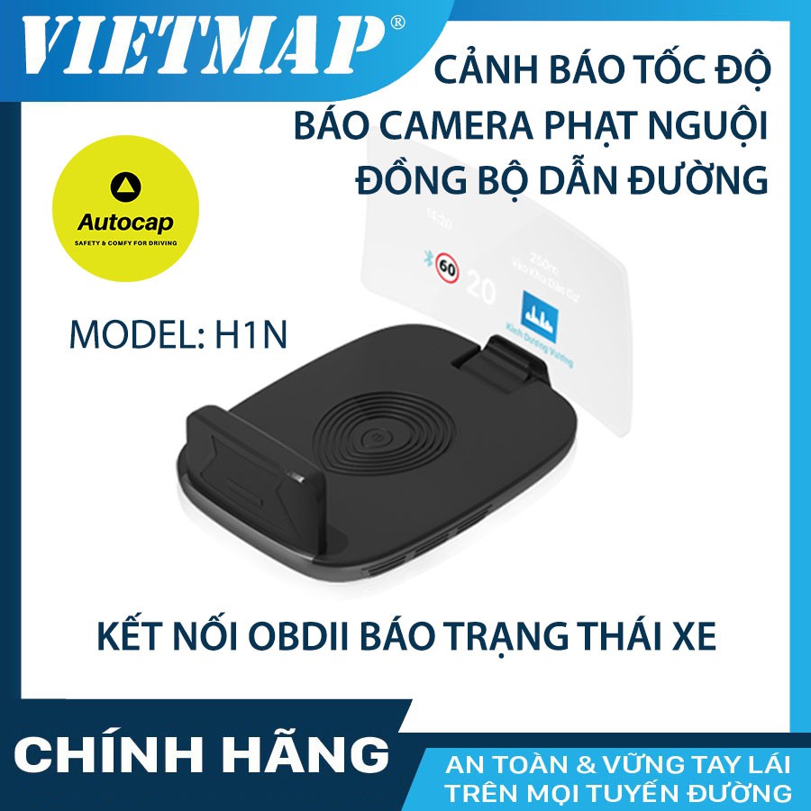 VIETMAP HUD H1N - Màn Hình Hiển Thị Thông Tin Xe Hơi có Cảnh báo thông tin giao thông và dẫn đường