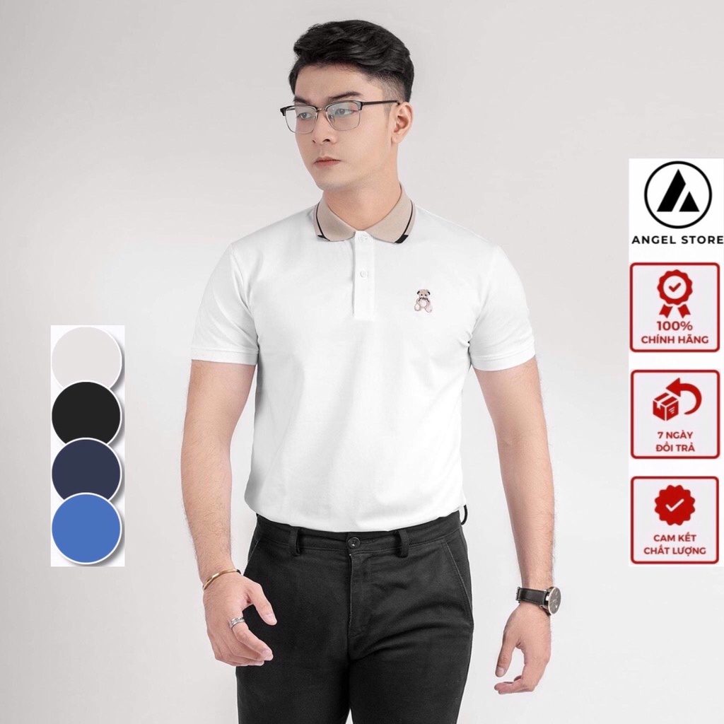 Áo polo nam tay ngắn thêu hình con gấu,áo thun nam cổ bẻ chất liệu vải cá sấu Cotton mềm mịn