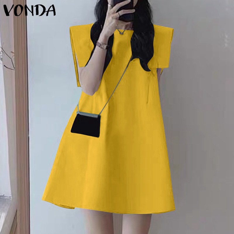Đầm VONDA không tay dáng rộng cổ tròn màu trơn đơn giản phong cách Hàn Quốc thời trang mùa hè cho nữ