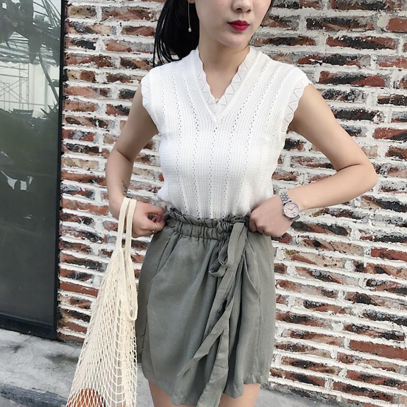 Áo Dệt Kim Không Tay Cổ V Thời Trang Hàn Quốc Cho Nữ