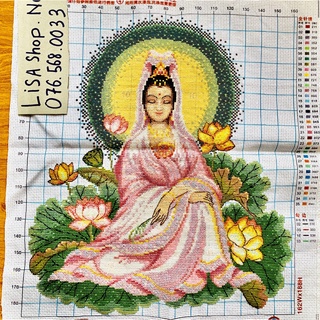 Tranh thêu chữ thập phật quan âm đã thêu 40x50cm thành phẩm r266