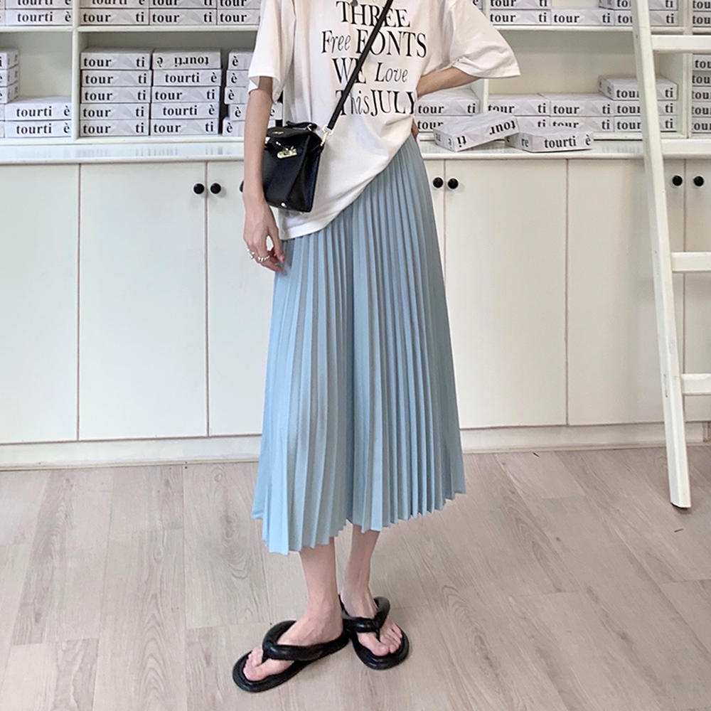 Chân váy midi dáng dài xếp ly qua gối đẹp thời trang hàng QC Loại 1 CW 334