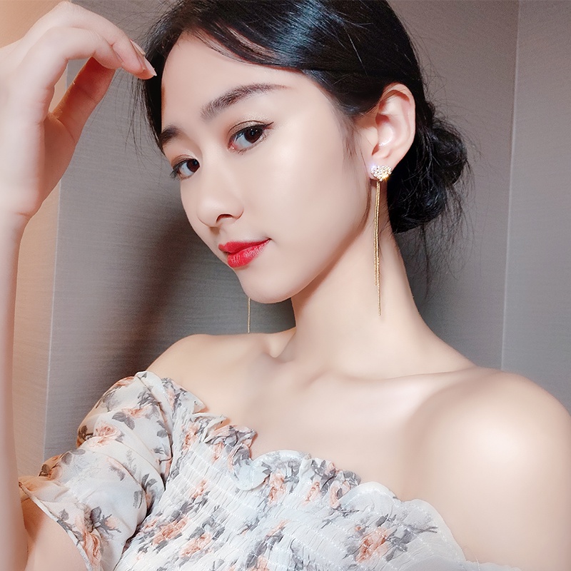 Bông Tai Mạ Bạc 925 Dáng Dài Đính Ngọc Trai Xinh Xắn Dành Cho Nữ