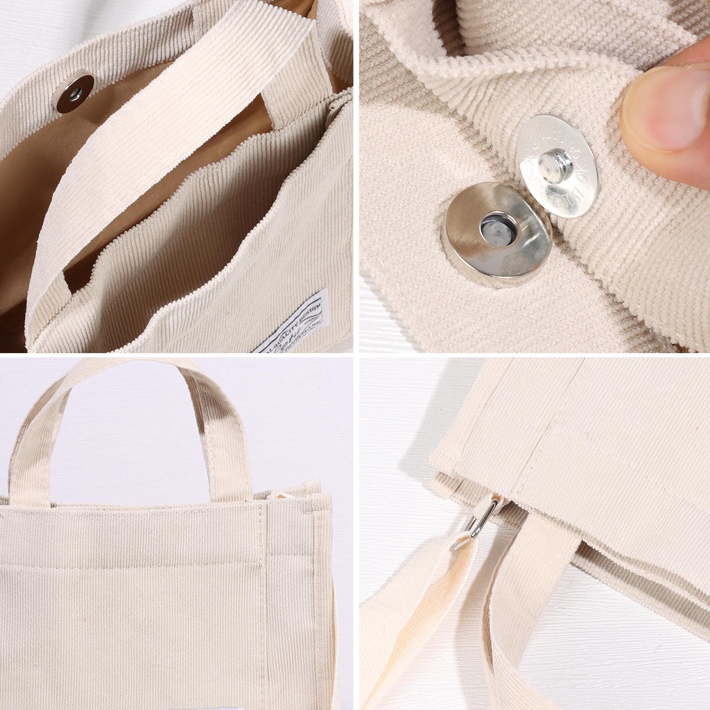 UPSTOP Women Corduroy Zipper Shoulder Bag Small Cotton Canvas Handbag Casual Tote Eco Crossbody Bag Vintage Messenger Bags