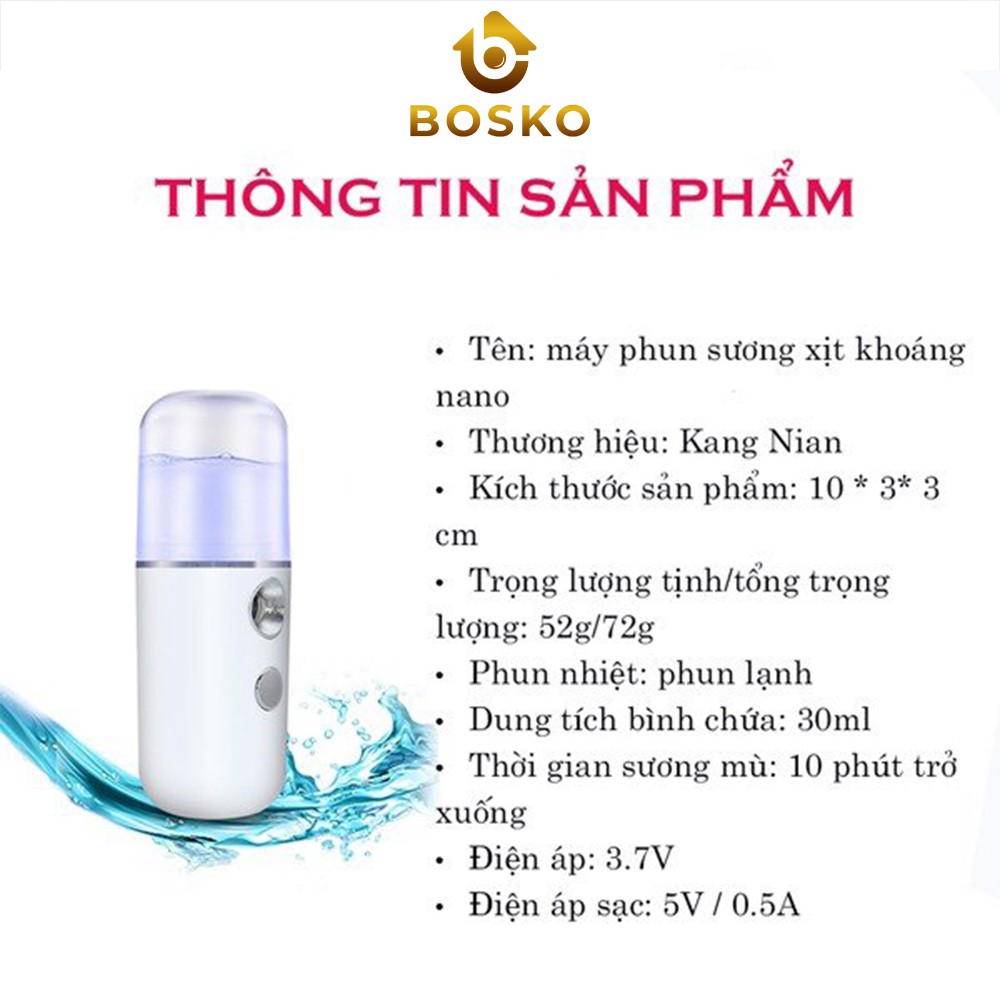 Máy xịt khoáng nano mini cầm tay phun sương xông hơi mặt cao cấp - Bosko