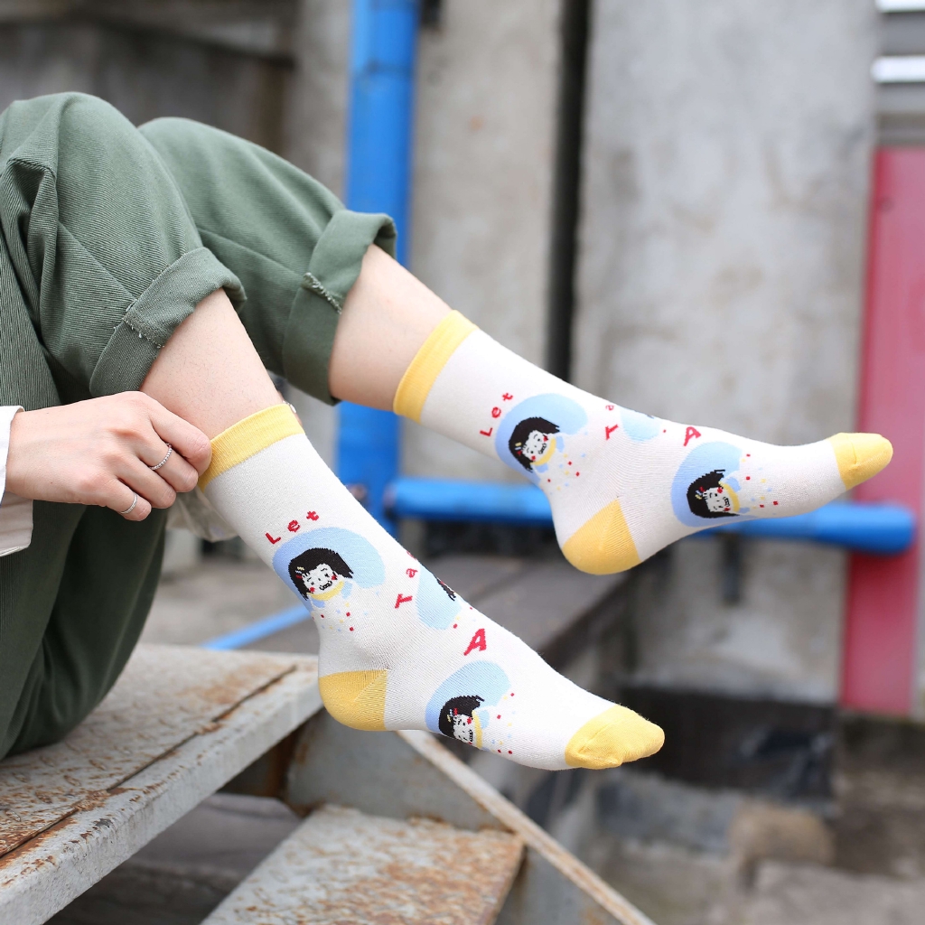 Strawberry Couple Socks New Street Trend Cotton Breathable Angel Cow Print Men Women Casual Crew Socks Stretch Kawaii Socks