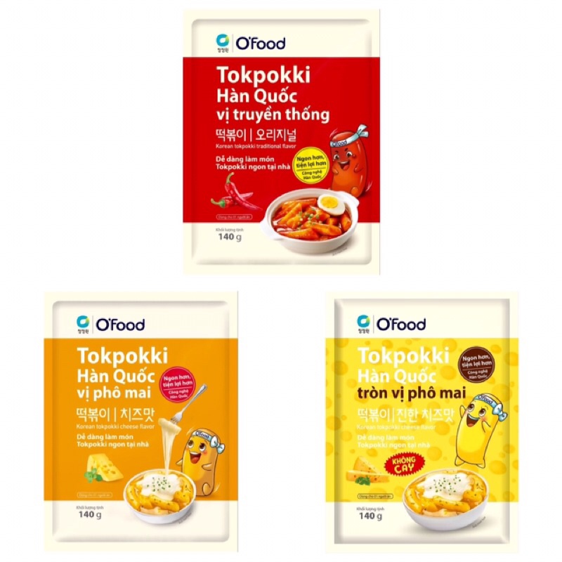 Bánh gạo Tokpokki Hàn Quốc O’Food vị truyền thống/phô mai gói 140g