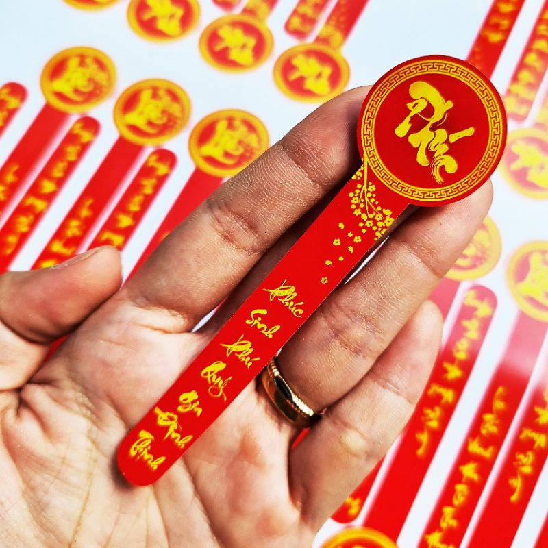 180 tem niêm phong 3 mẫu Phúc Lộc Thọ - kèm câu chúc tết sang trọng, ý nghĩa cho năm mới - Mẫu 5