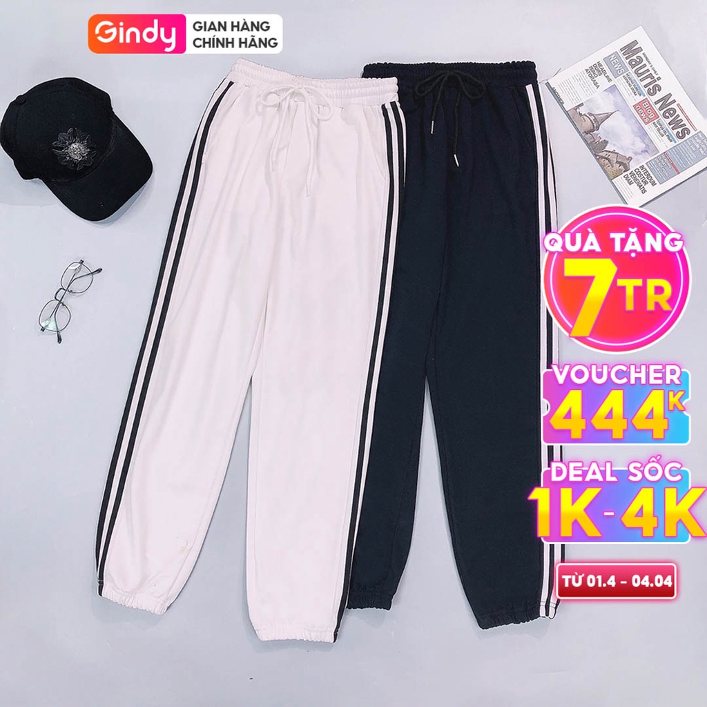 Quần jogger nam nữ GINDY chất nỉ da cá bo ống kẻ sọc phong cách unisex cá tính thời trang thu đông QN001