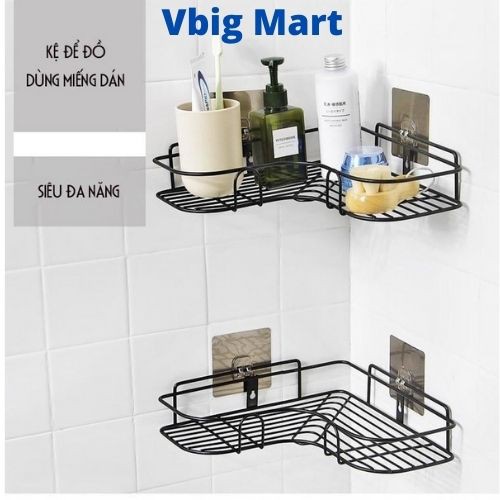 Kệ góc sắt dán tường góc bếp nhà tắm phòng khách tam giác đa năng, siêu chắc Vbig Mart