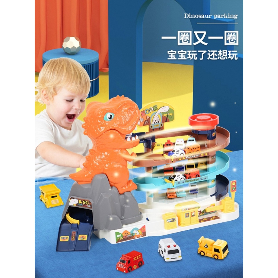 Đồ chơi gara ô tô tự động khủng long ( 6 xe ô tô)