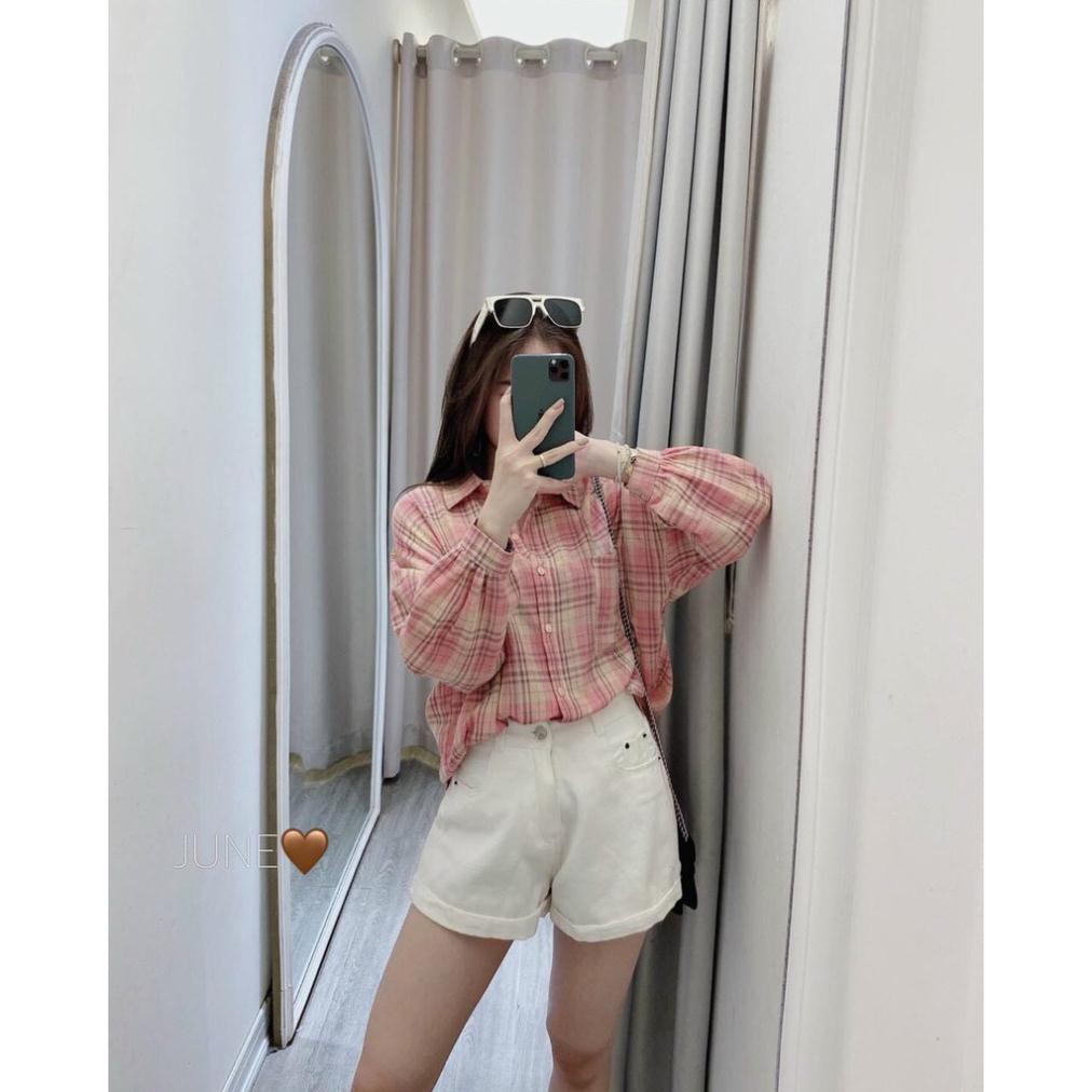 [ Hàng Đẹp Bán Shop ] Áo Sơ mi kẻ hồng from rộng, Sơ mi nữ dáng rộng - thoitrangsvtn