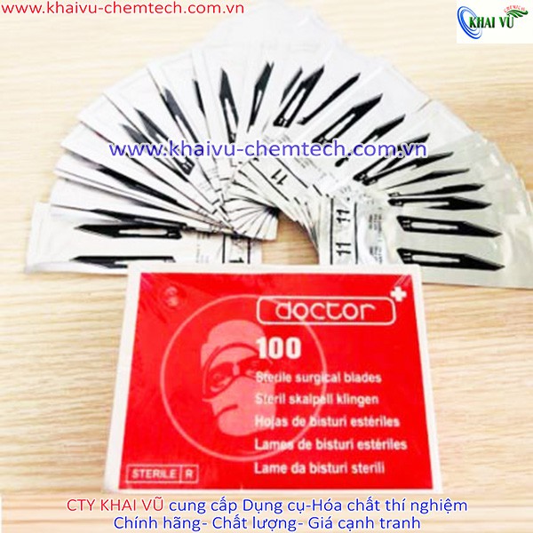 Hộp 100 LƯỠI DAO MỔ TIỆT TRÙNG phẫu thuật số 11 Doctor tặng kèm 1 CÁN DAO số 3