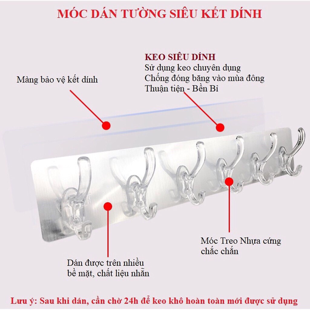 Móc dán tường 6 mấu ,móc dán tủ bếp đa năng chắc chắn chịu lực tốt