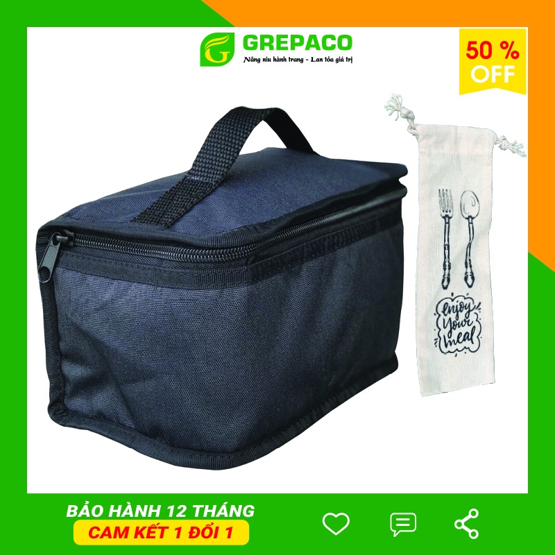 Túi đựng cơm giữ nhiệt hộp thức ăn ly bình sữa văn phòng mini tròn trụ giao hàng size lớn GREPACO TC07 - Tặng túi muỗng