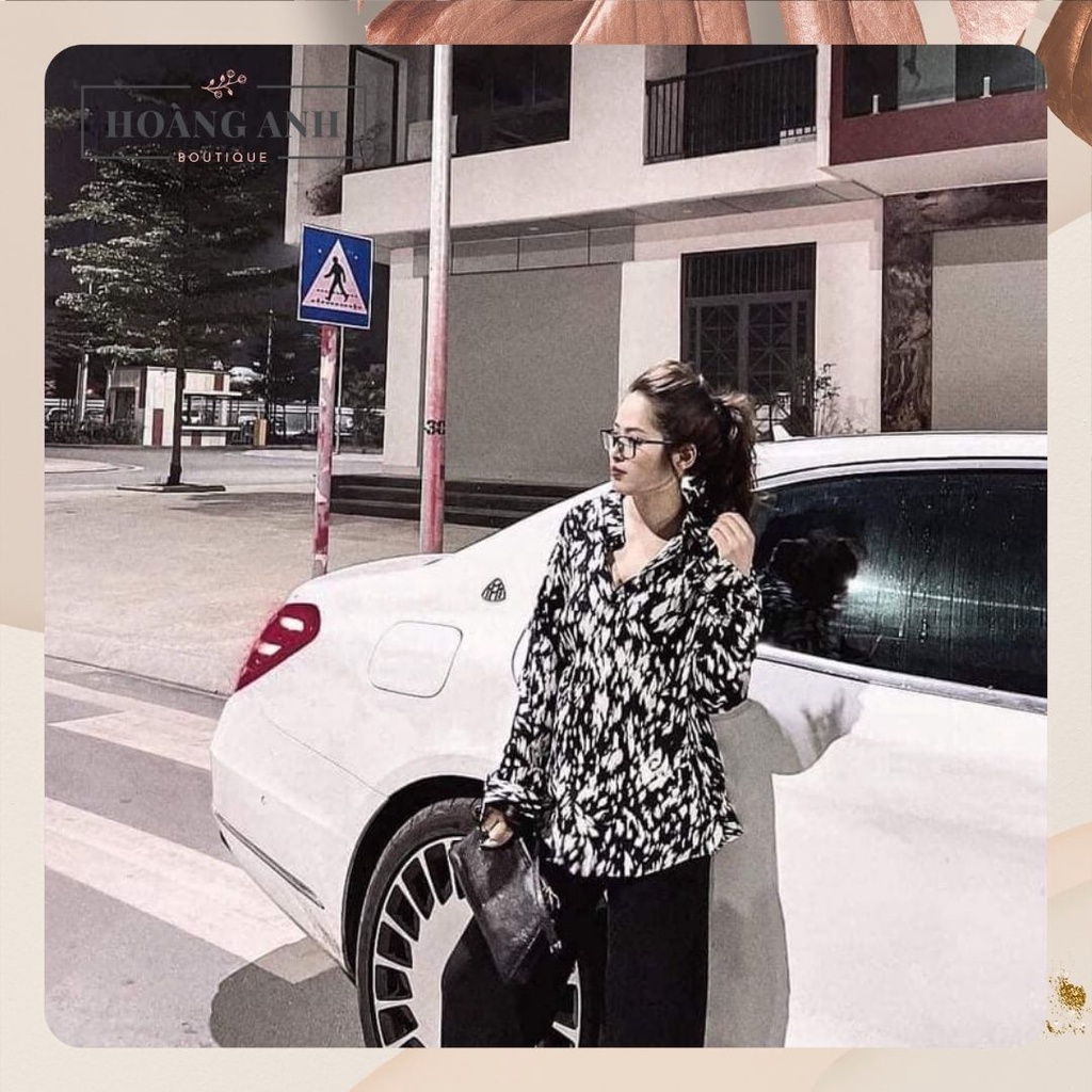 Áo sơ mi loang nâu freesize - Sơ mi nữ form rộng vải Lụa Nhật không nhăn