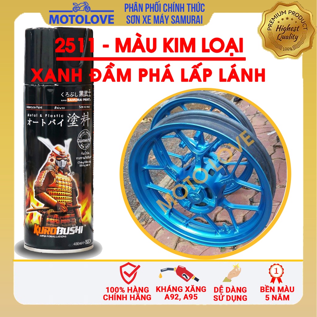 Sơn Samurai xanh đầm phá lấp lánh ánh kim 2511** - chai sơn xịt chuyên dụng nhập khẩu từ Malaysia.