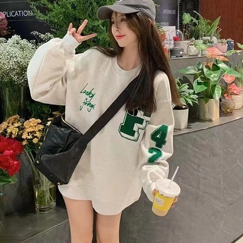 ZHELIHANGFEI Áo Thun Tay Dài Cổ Tròn Với Họa Tiết Thêu Theo Phong Cách Preppy