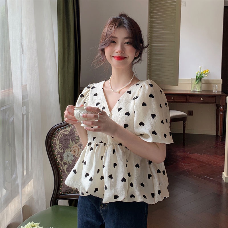 Áo kiểu COZOK tay ngắn cổ chữ V họa tiết hoa thời trang dễ phối đồ