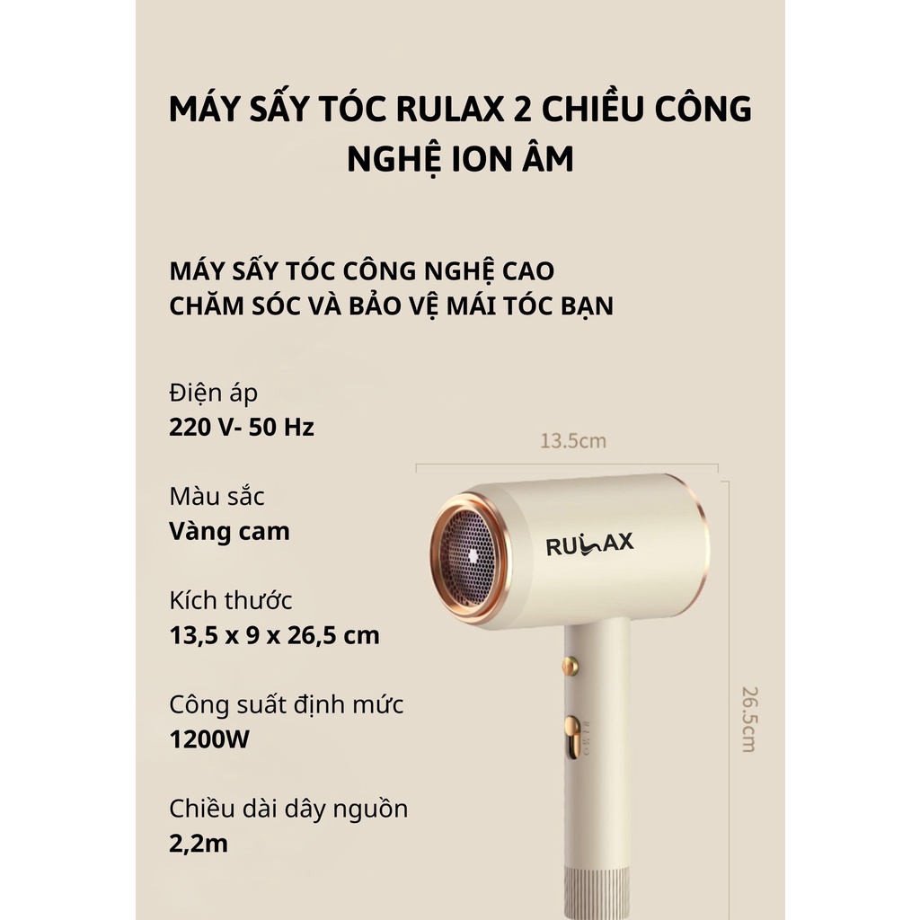 Máy Sấy Tóc Rulax 2 Chiều Nóng Lạnh, Chống Xơ Rối Tóc Bằng Công Nghệ ION - Hàng Chính Hãng