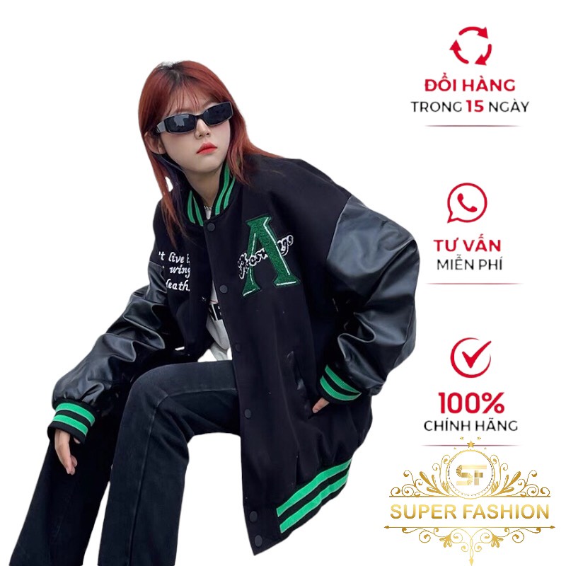 Áo Khoác Bomber Nam Nữ Form Rộng, 2 Lớp Vải Dạ Dày Phối Tay Da Cao Cấp SUPER FASHION