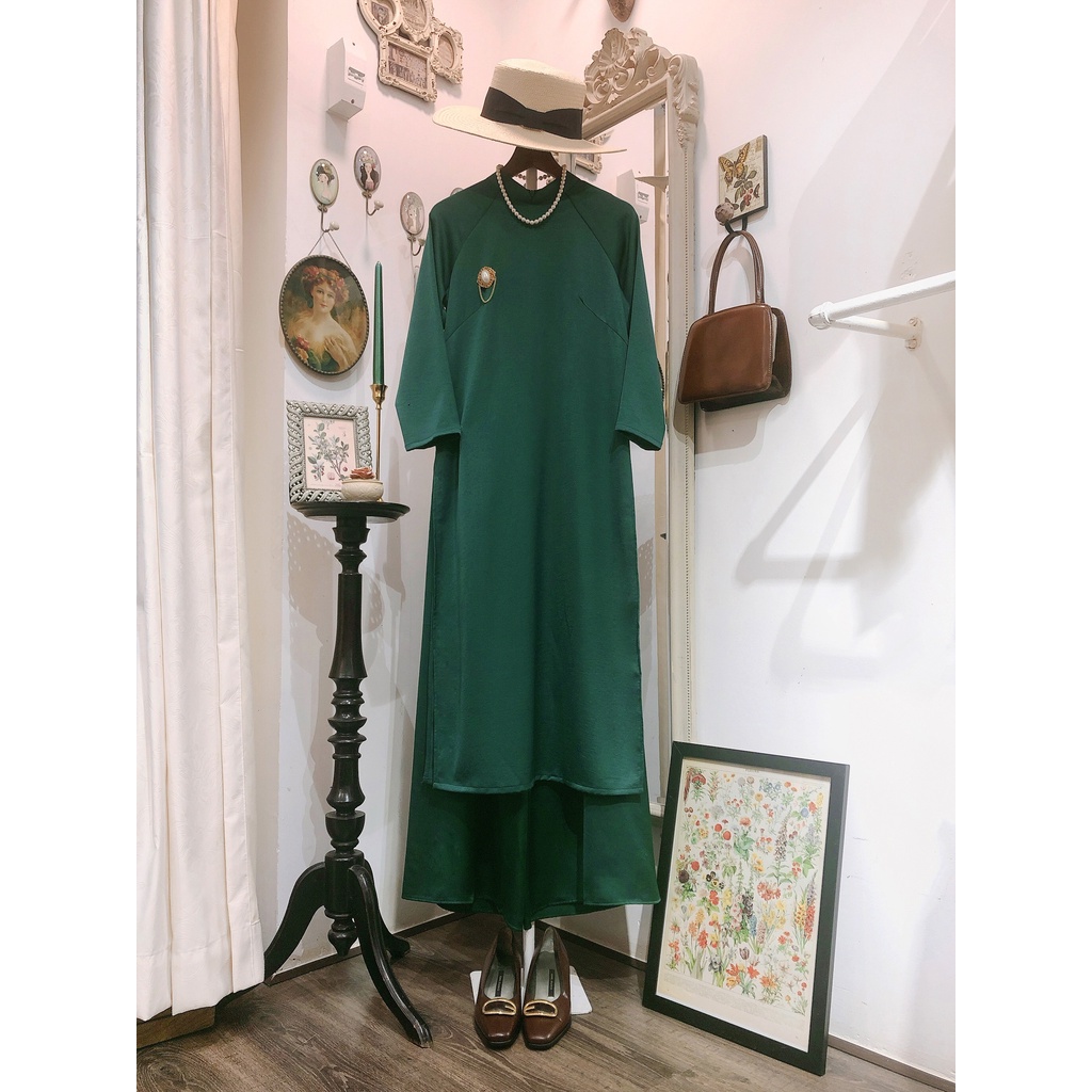 Set Áo dài Rosemary tây thi xanh lá đậm
