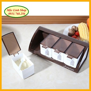 Hộp đựng gia vị 4 ngăn để bàn hoặc dán tường