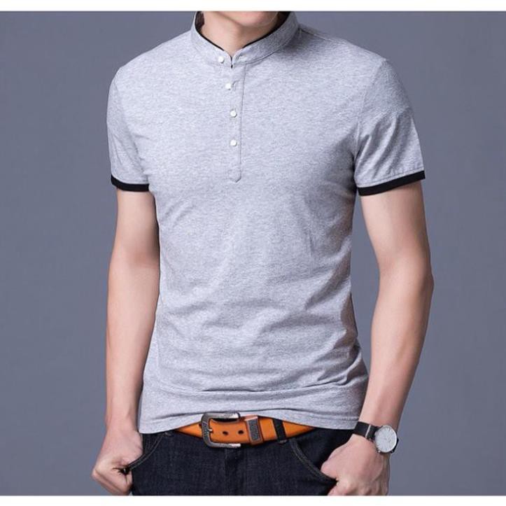 Áo thun nam cổ trụ thời trang màu xám PIOUS hàng vnxk