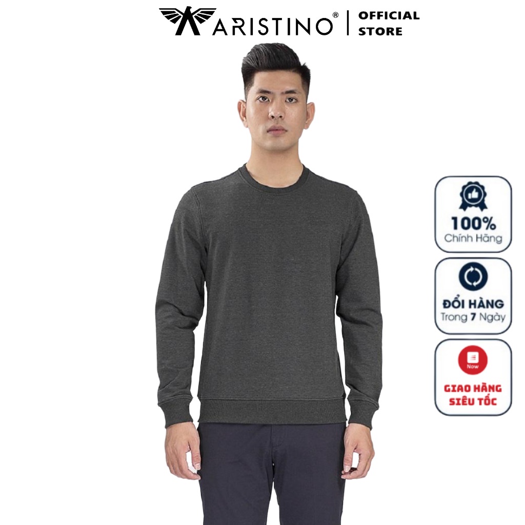 Áo Thu Đông Nam Thun Dài Tay Cao Cấp Aristino ASW011W8 Chất Cotton Mềm Nhẹ Dáng Ôm Cổ Tròn Bo Tay Và Gấu Áo Tiện Lợi