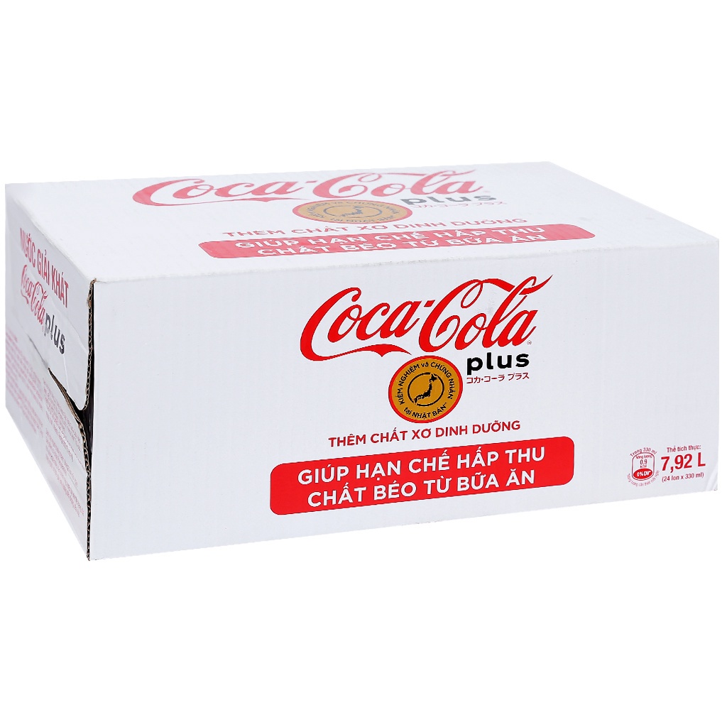 Thùng 24 lon nước ngọt Coca Cola Plus 320ml - Coke Plus Foshu - Bổ sung chất Xơ - Hạn chế hấp thu chất béo