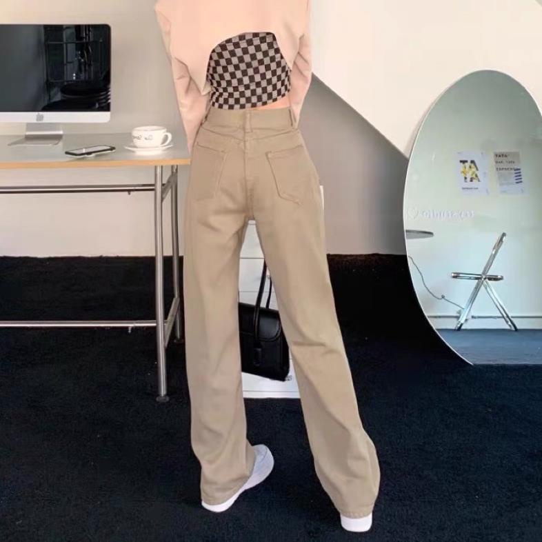 Quần jeans ống suông nâu sữa cạp cao siêu hack chân siêu tôn dáng | BigBuy360 - bigbuy360.vn