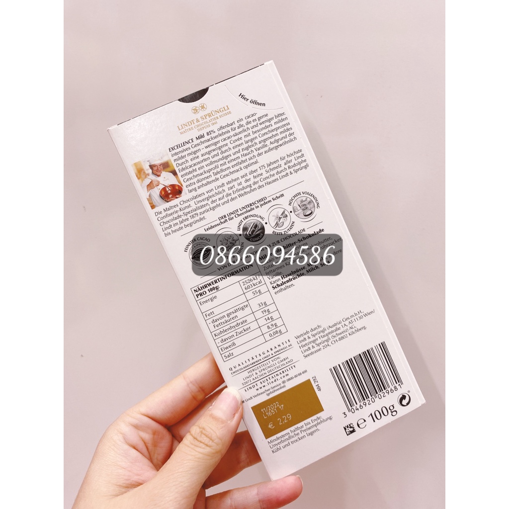 Socola Lindt Excellence các vị thanh 100g