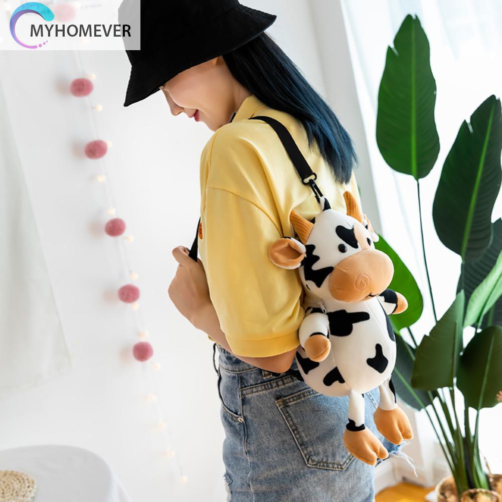 Túi đeo chéo bằng nhung dạng nhỏ họa tiết bò sữa đáng yêu cho nữ