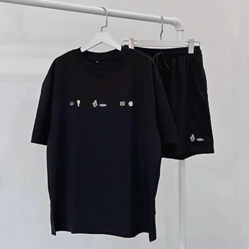 Bộ mặc nhà unisex nam nữ in chữ phối màu,set đùi kèm áo phông tay lỡ form rộng đi chơi đi học đều được
