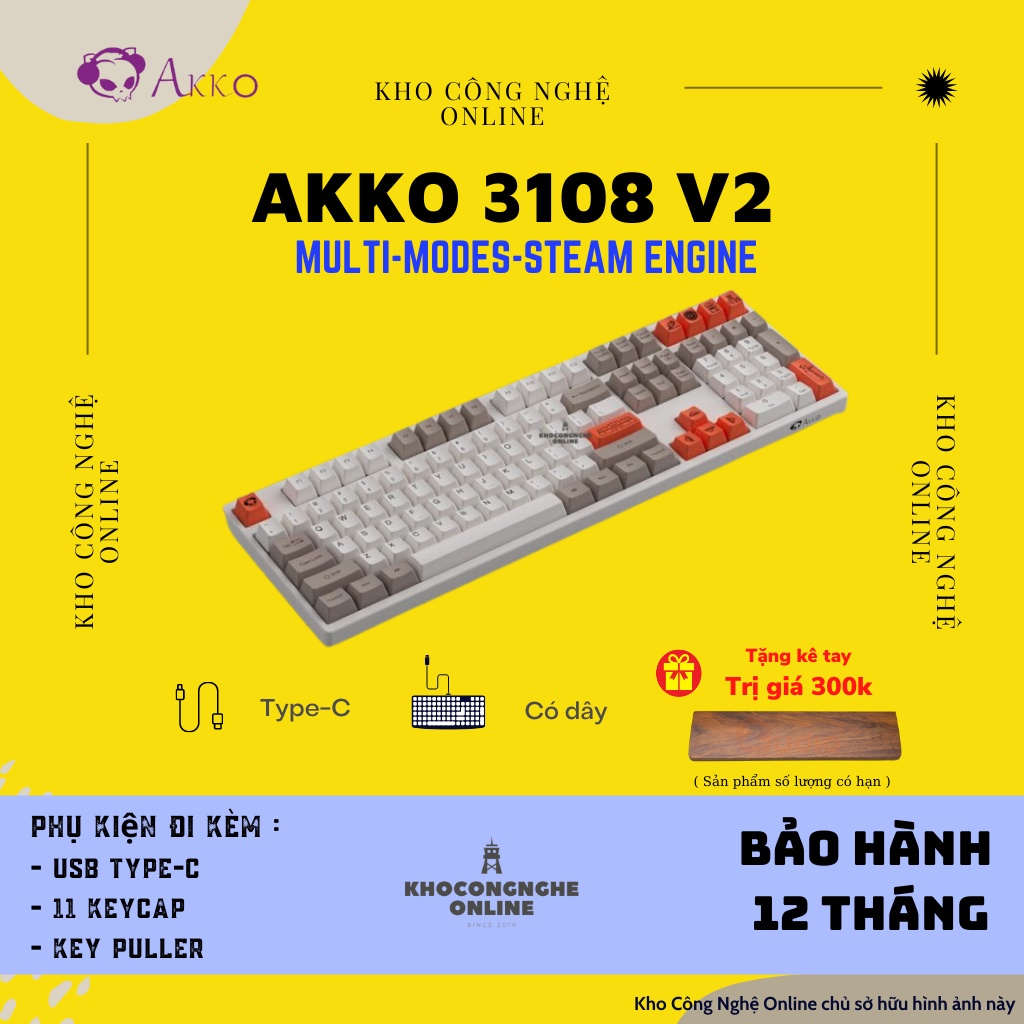 [Mã 33ELSALE hoàn 7% đơn 300K] Bàn phím cơ AKKO 3108 v2 Steam Engine (Akko switch v2 / Foam tiêu âm / Keycap Việt Nam)