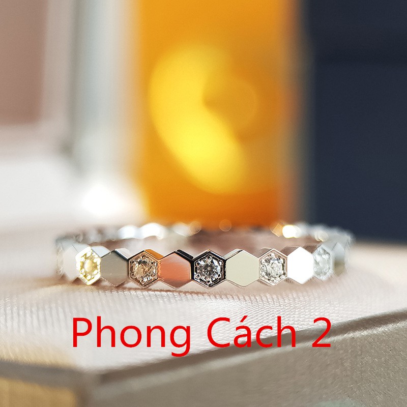 Bộ nhẫn đính hôn kim cương vàng trắng thời trang nữ phong cách hàn quốc