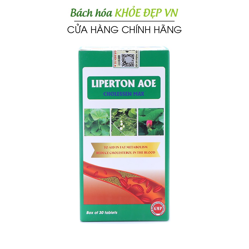 Liperton AOE giảm mỡ máu, giảm béo, giảm cholesterol trong máu - Chai 30 viên [Liperton AOE]
