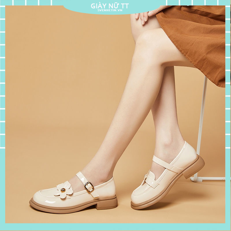 Giày dành cho phụ nữ Mary Jane Giày nữ Thời trang Giày da nhẹ nhàng Mới đế mềm Giày đơn dành cho phụ nữ Gót dày gót thấp Hoa ngọt ngào