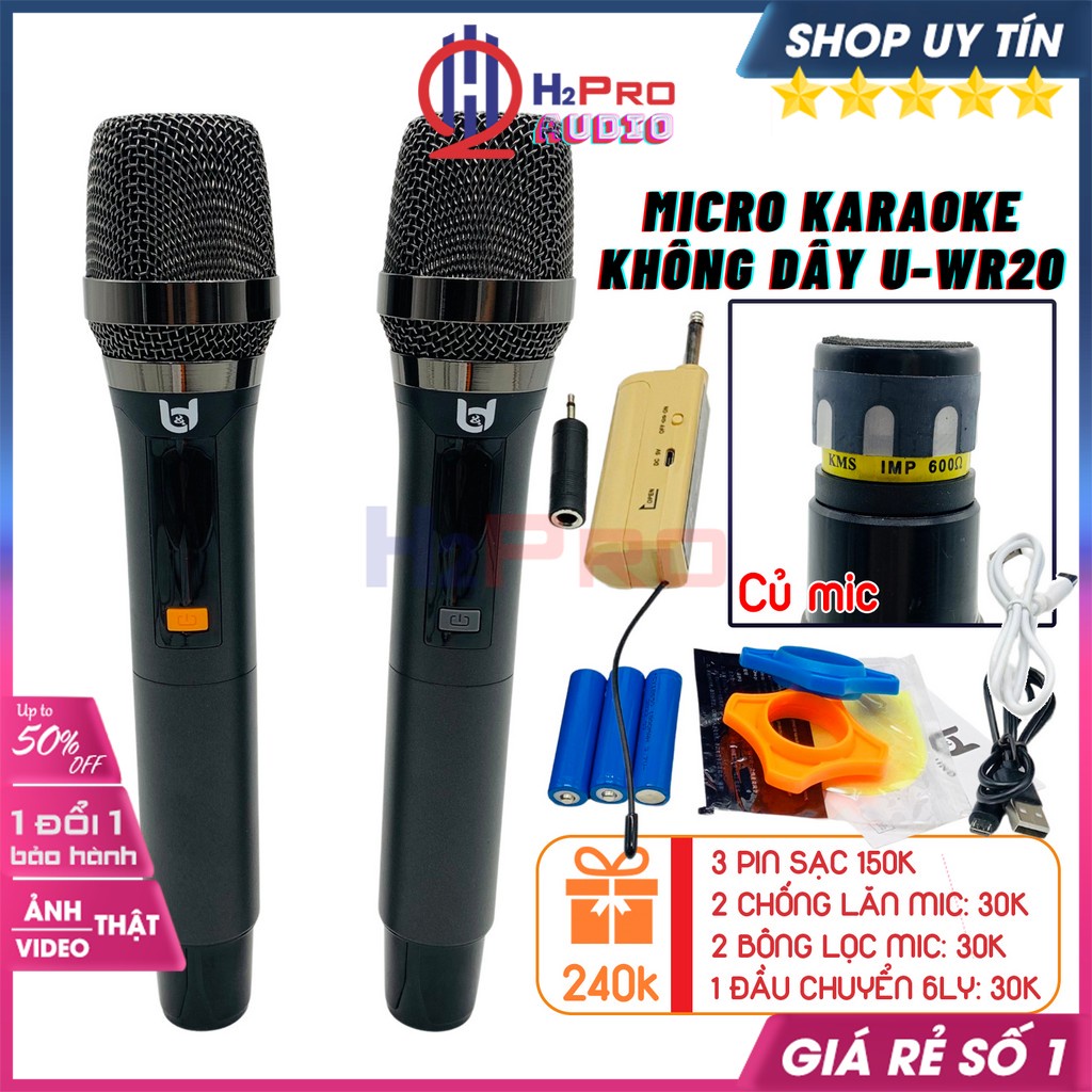Micro Không Dây Loa Kéo, Micro Karaoke Gia Đình Best Sound U-WR20, Mic Hút, Tiếng Sáng, Vỏ Nhôm, Sóng Xa 20M-H2Pro Audio