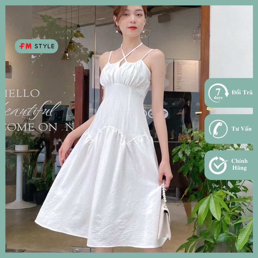 Váy thiết kế hai dây dáng dài Fmstyle shop Đầm hai dây thắt ngực chiết eo tôn dáng màu sắc trendy 205090008