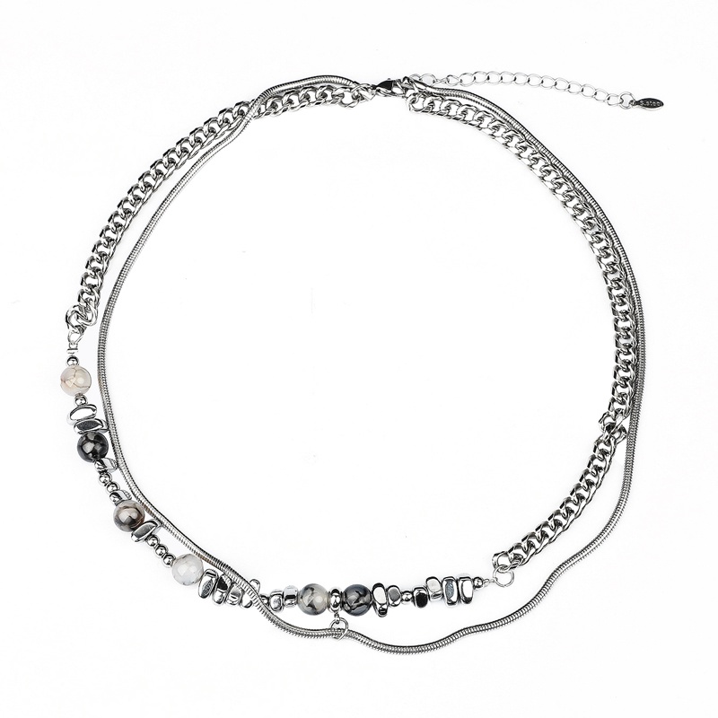 Vòng cổ Thép Không Gỉ Mặt Đá Cuba Không Đối Xứng Ghép Nối Xương Rắn Dành Cho Cặp Đôi