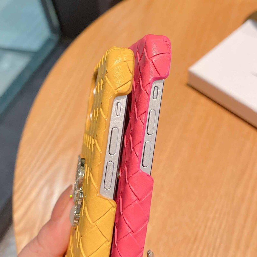 Ốp Điện Thoại Da Cứng Kiểu Dệt Đính Pha Lê Nhiều Màu Sang Trọng Cho iPhone14Max 13promax 12 11 xsmax xr xs 7P